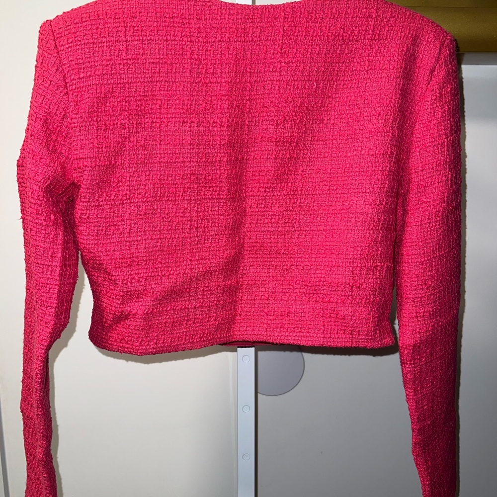 Zara Hot Pink Cropped Tweed Blazer with Decorative Buttons - Picture 5 of 8